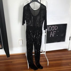 Mesh sequin jumpsuit (black)
